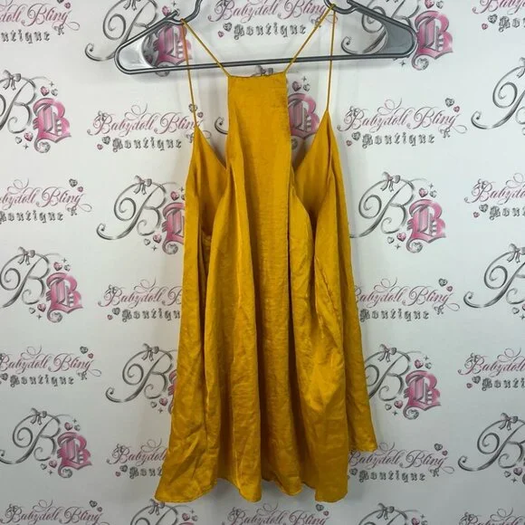 RW&CO. Tank top shiny strappy yellow shimmer Mustard Camisole Top - Picture 2 of 13